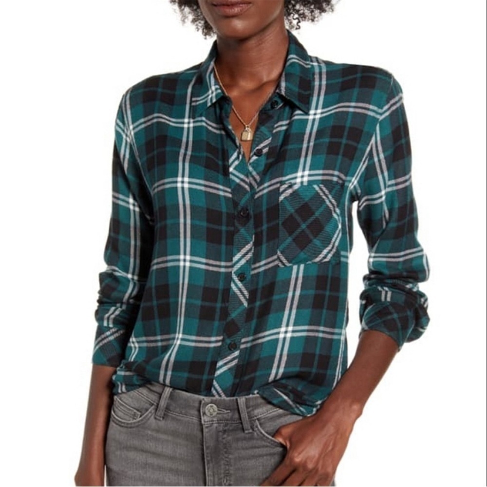 RAILS Hunter Pine Plaid Black White Flannel Metallic Button Up Fall Sz S